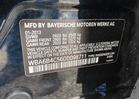 2013 BMW 650I Gran Coupe xDrive из США, поврежденный, VIN WBA6B4C56DD098711